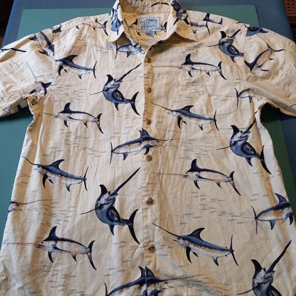 Guy Harvey AFTCO Sword Fish all over Men's size M Button Down One Pocket Shirt - Picture 1 of 6